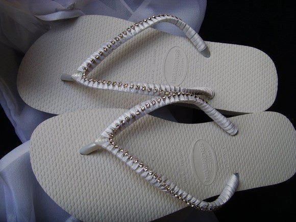 sandalia Branca com Strass